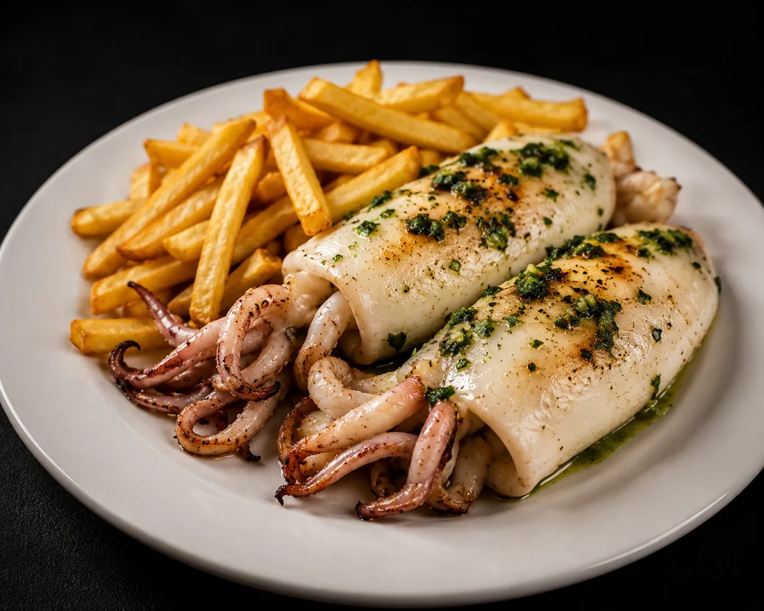 Calamares a la plancha con patatas de Bar Mingo